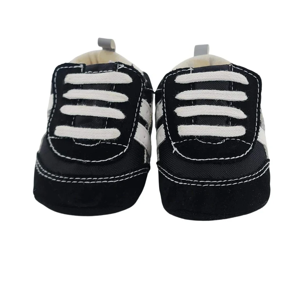 Baby Boy Soft Sole Sneakers Black White Athletic Crib Shoes‎ 6-9 Months